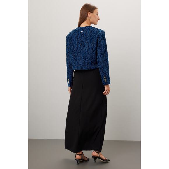 BOSS Royal Blue Tweed Blazer Gold Button Distressed Janoa Jacket Size US 2 - Picture 4 of 14